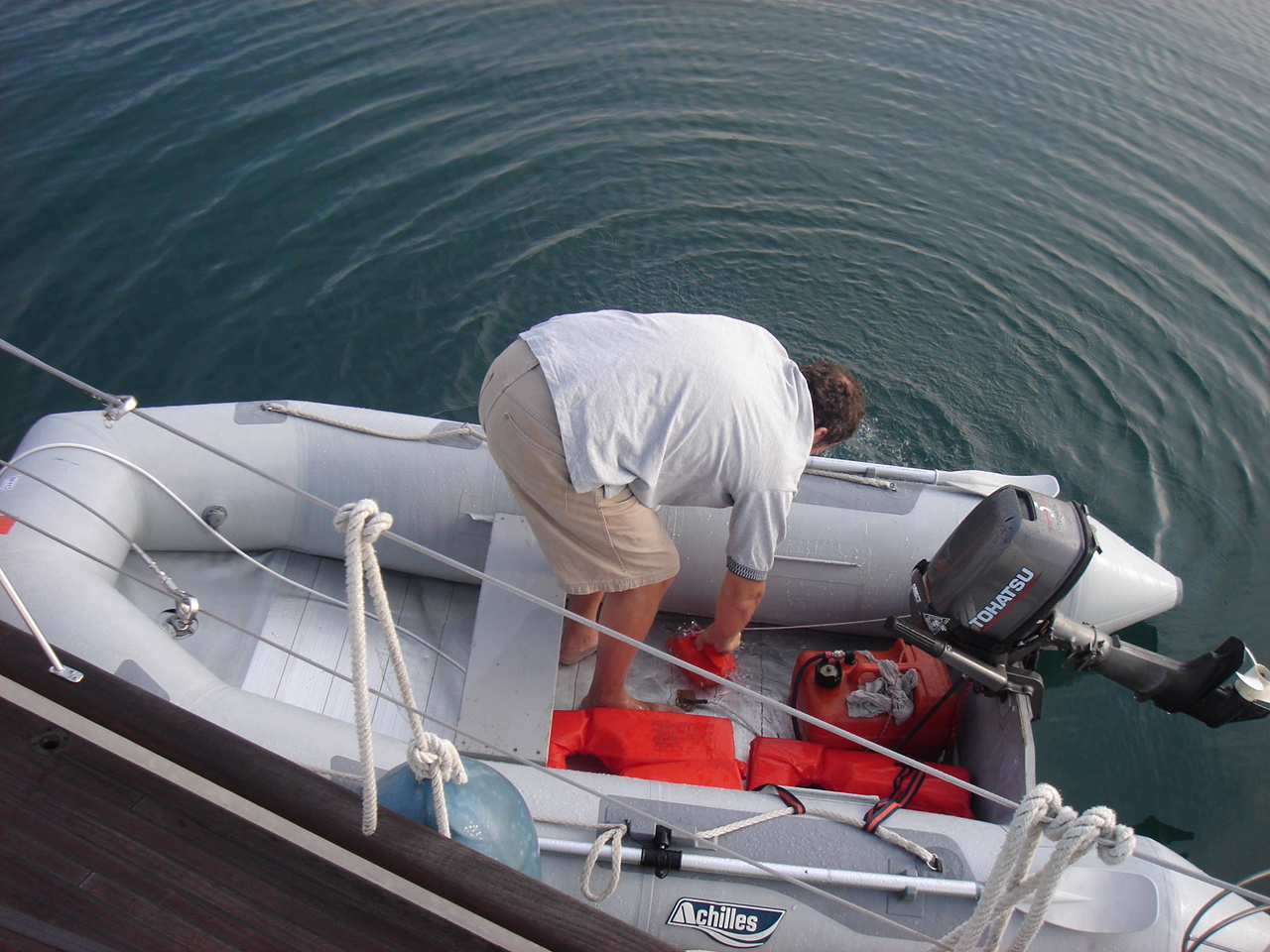 jens bailing out the dinghy