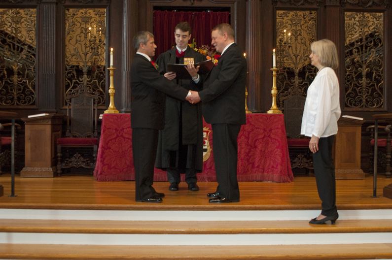 gene and nat saying their mutual "I do"s in front of us all in Harvard Memorial Chapel